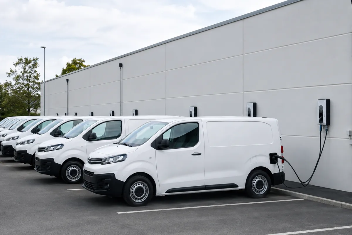 Illustration : véhicules utilitaires électriques rechargés sur plusieurs bornes d’un dépôt